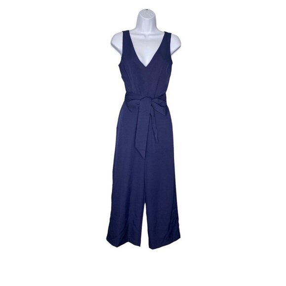Sam Edelman Womens Faux Wrap Wide‎ Leg Tied Waist Navy Blue Jumpsuit Size 2 - Picture 2 of 8